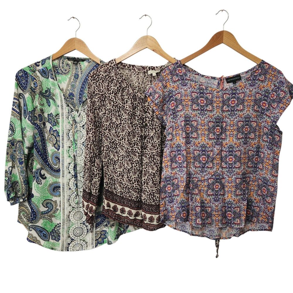 3 Pc Lot Womens Tops Blouses LARGE  Casual Pullover Boho Festival Whimsy Hippie